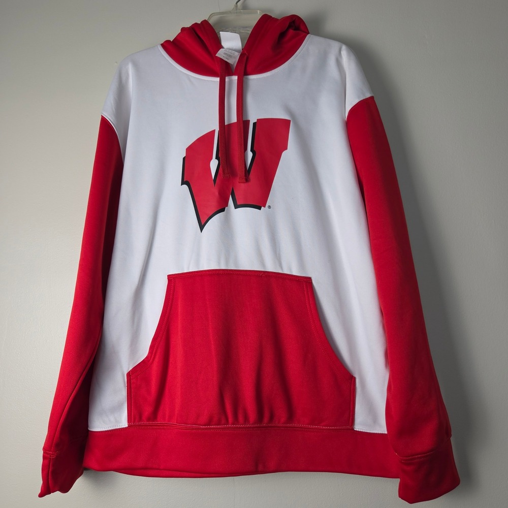 Knights Apparel Wisconsin Badgers Mens Large White Red Colorblock Hoodie